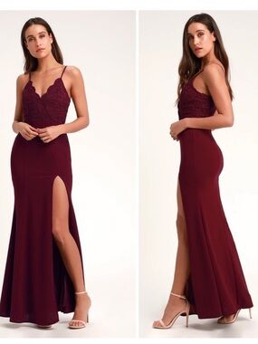 Lulu’s Leandra Burgundy Crochet Lace Maxi Dress